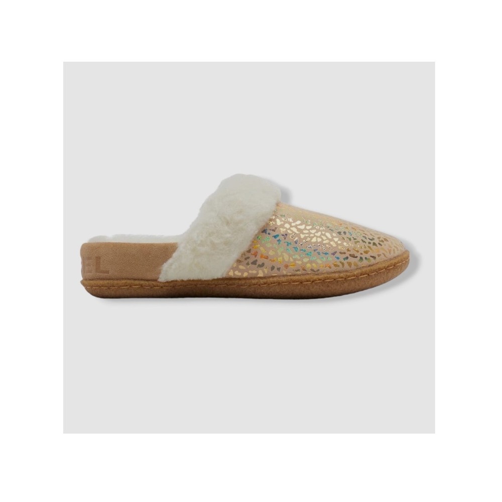 Sorel Youth Girls Nakiska Slide Slippers Sparkly Iridescent Animal print suede 3